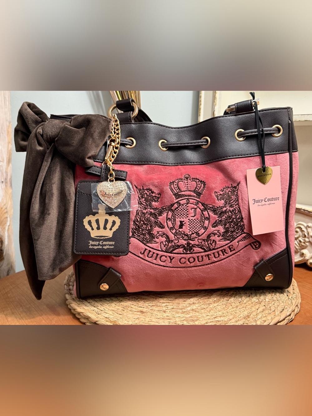 Juicy Couture Chateau Rose Scottie Dogs DayDreamer Tote w/ Crown Tag & 🧡 Charm